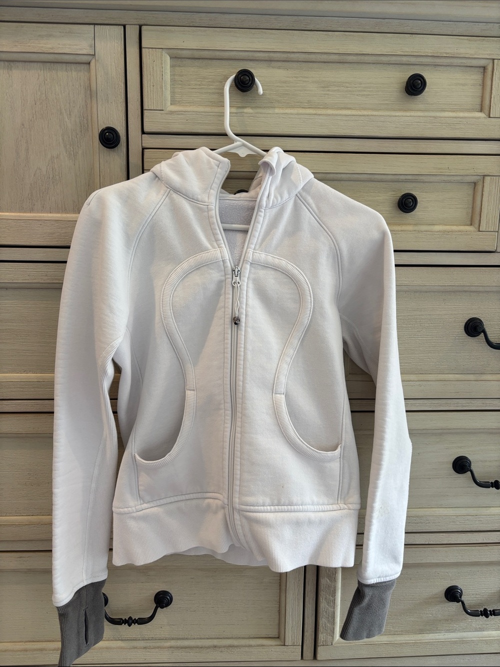 lululemon athletica White Full-Zip Hooded Jacket with Contrast Cuffs